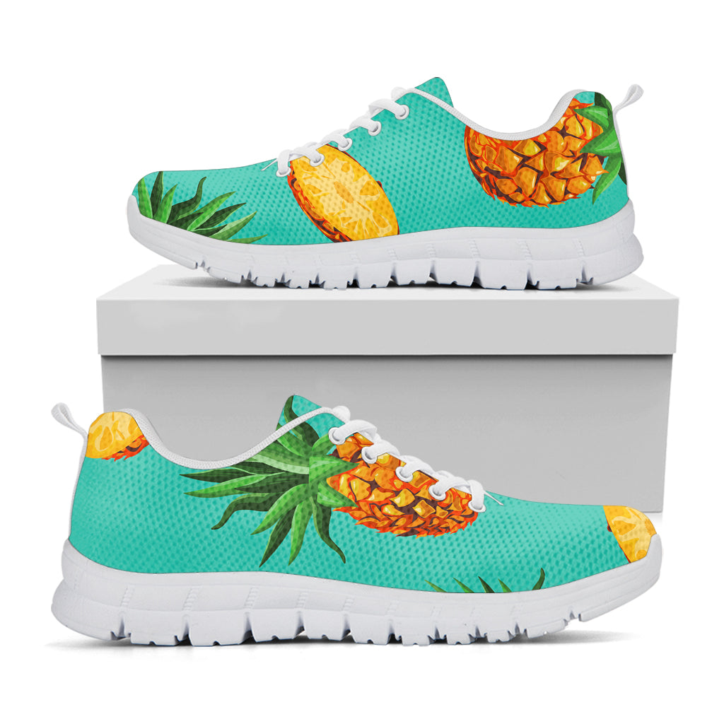 Pastel Turquoise Pineapple Pattern Print White Running Shoes