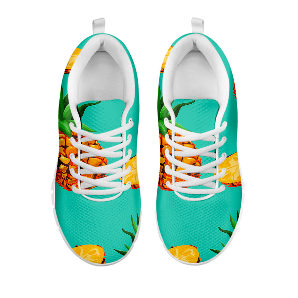 Pastel Turquoise Pineapple Pattern Print White Running Shoes