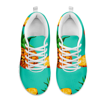 Pastel Turquoise Pineapple Pattern Print White Running Shoes