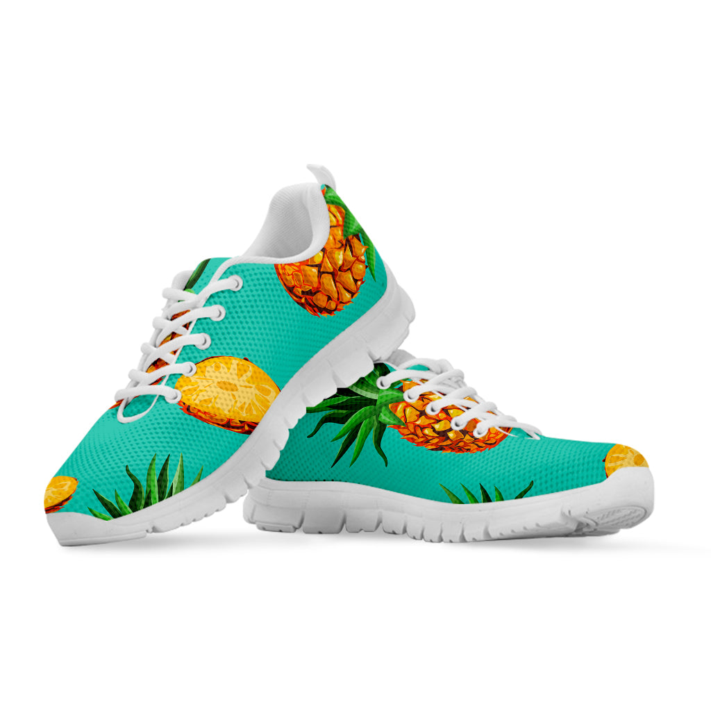 Pastel Turquoise Pineapple Pattern Print White Running Shoes