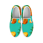 Pastel Turquoise Pineapple Pattern Print White Slip On Sneakers