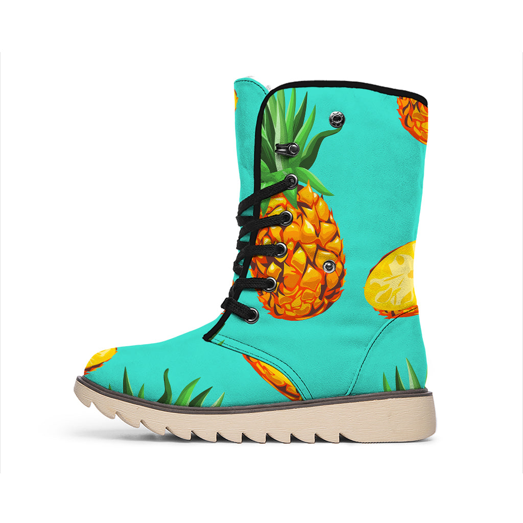 Pastel Turquoise Pineapple Pattern Print Winter Boots