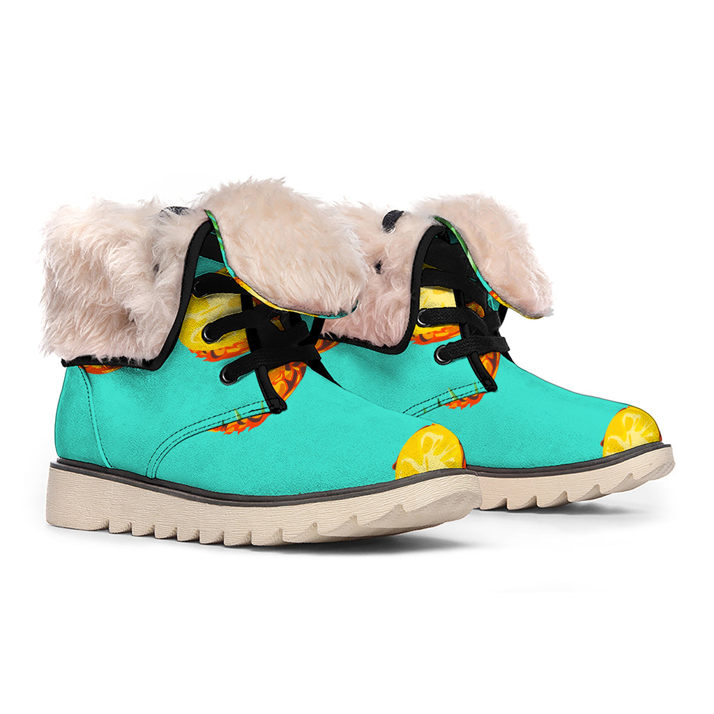 Pastel Turquoise Pineapple Pattern Print Winter Boots