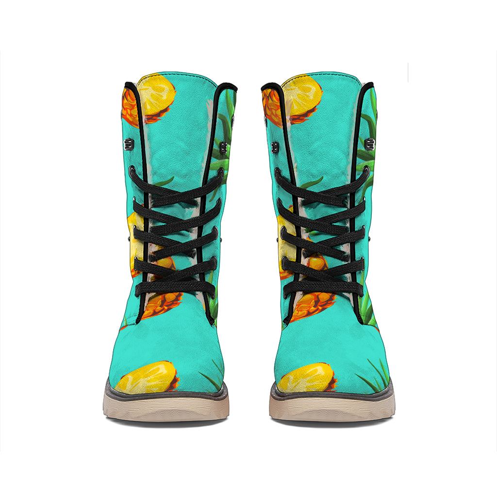Pastel Turquoise Pineapple Pattern Print Winter Boots