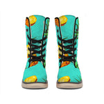 Pastel Turquoise Pineapple Pattern Print Winter Boots