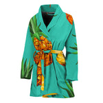 Pastel Turquoise Pineapple Pattern Print Women's Bathrobe