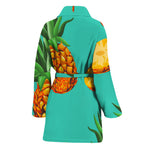Pastel Turquoise Pineapple Pattern Print Women's Bathrobe