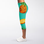 Pastel Turquoise Pineapple Pattern Print Women's Capri Leggings