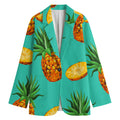 Pastel Turquoise Pineapple Pattern Print Women's Cotton Blazer