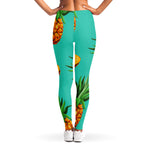 Pastel Turquoise Pineapple Pattern Print Women's Leggings
