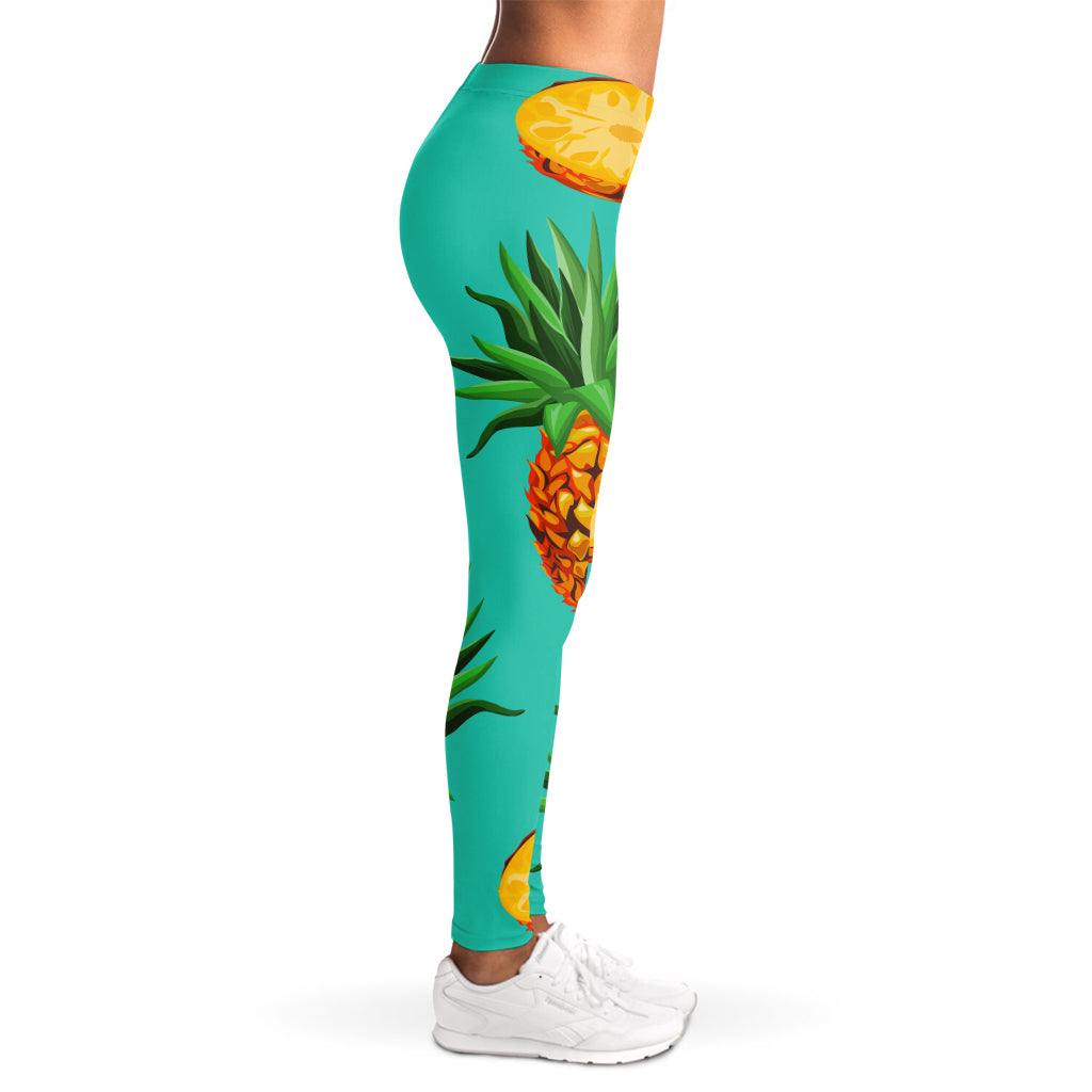 Pastel Turquoise Pineapple Pattern Print Women's Leggings