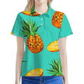 Pastel Turquoise Pineapple Pattern Print Women's Polo Shirt