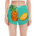 Pastel Turquoise Pineapple Pattern Print Women's Split Running Shorts