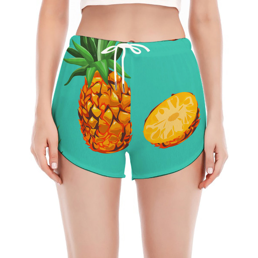 Pastel Turquoise Pineapple Pattern Print Women's Split Running Shorts