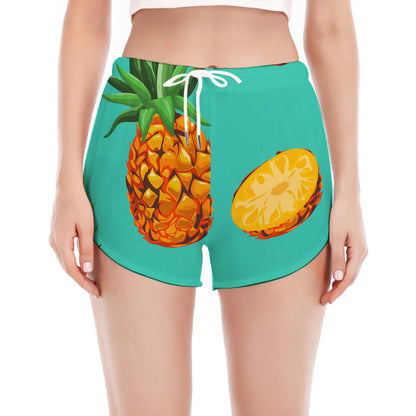 Pastel Turquoise Pineapple Pattern Print Women's Split Running Shorts