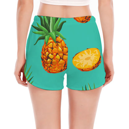 Pastel Turquoise Pineapple Pattern Print Women's Split Running Shorts