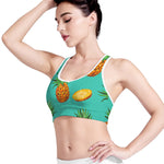 Pastel Turquoise Pineapple Pattern Print Women's Sports Bra