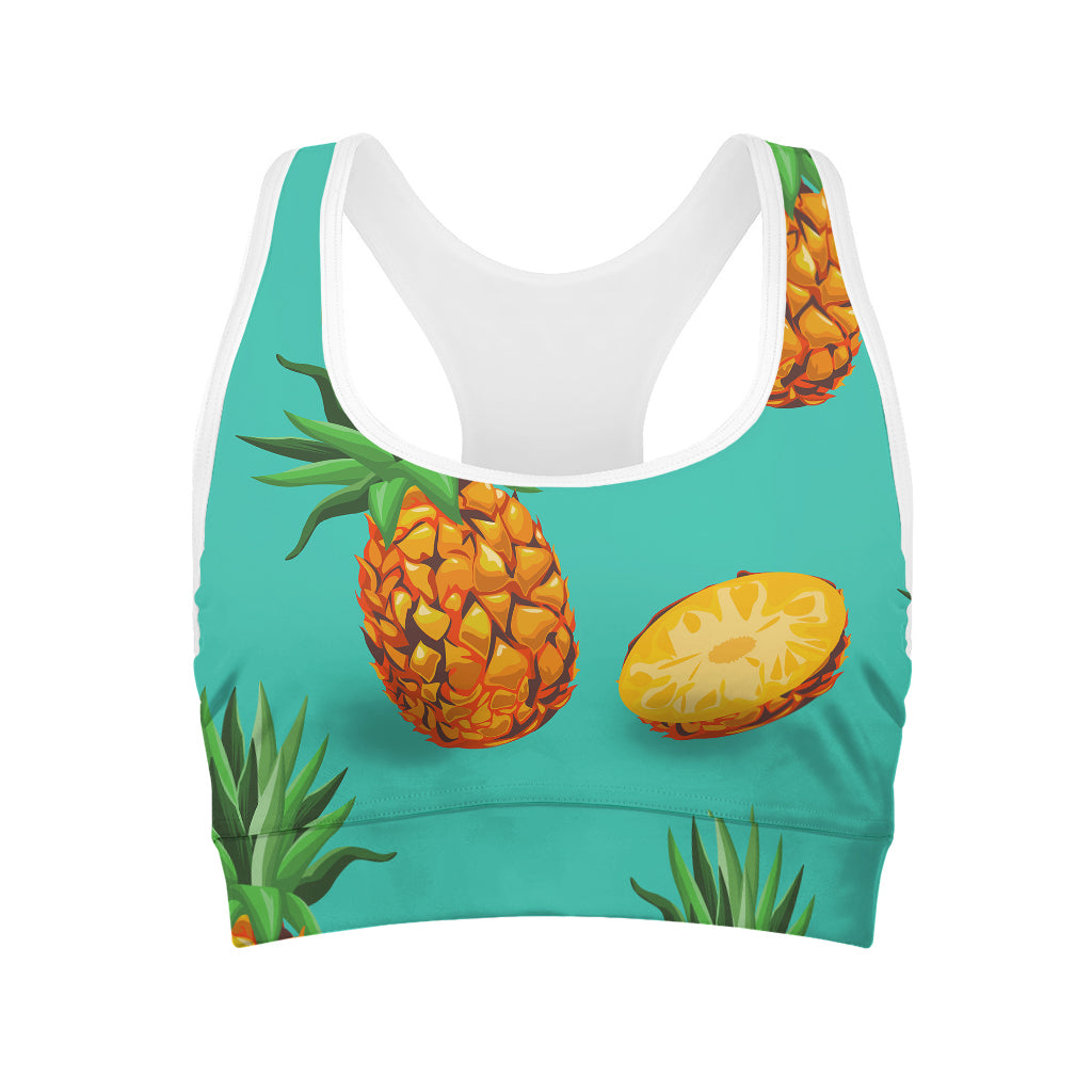 Pastel Turquoise Pineapple Pattern Print Women's Sports Bra