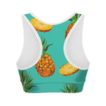 Pastel Turquoise Pineapple Pattern Print Women's Sports Bra
