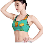 Pastel Turquoise Pineapple Pattern Print Women's Sports Bra