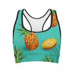 Pastel Turquoise Pineapple Pattern Print Women's Sports Bra