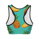 Pastel Turquoise Pineapple Pattern Print Women's Sports Bra
