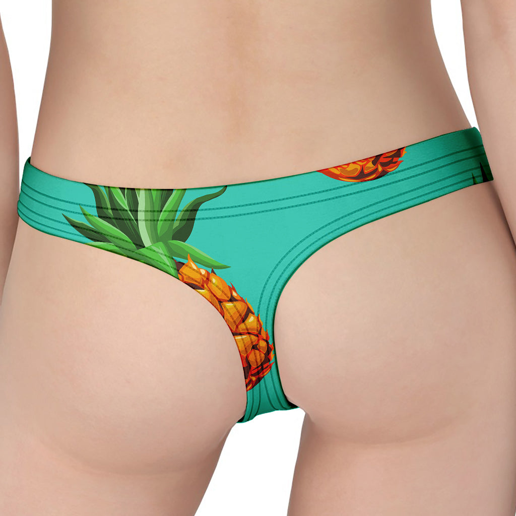 Pastel Turquoise Pineapple Pattern Print Women's Thong