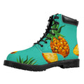 Pastel Turquoise Pineapple Pattern Print Padded Collar Lace Up Boots