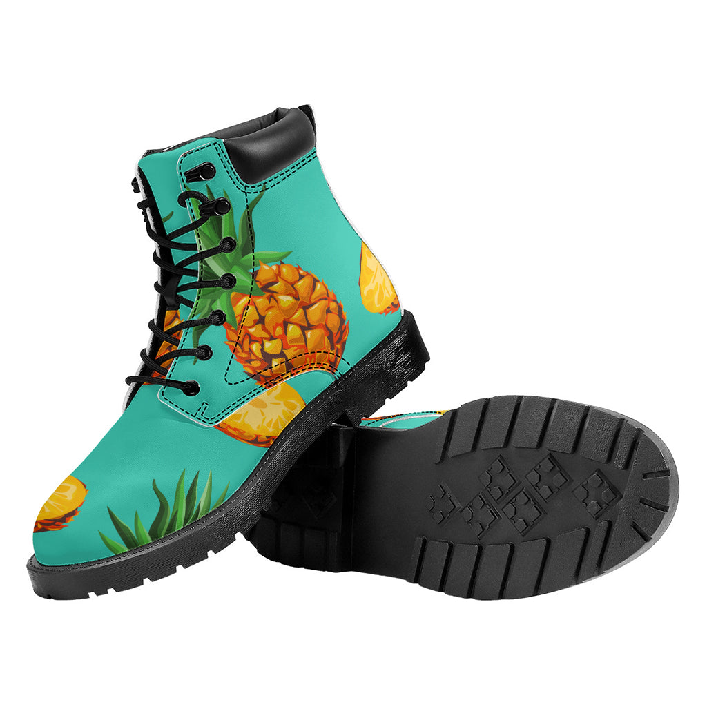 Pastel Turquoise Pineapple Pattern Print Work Boots