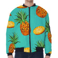 Pastel Turquoise Pineapple Pattern Print Zip Sleeve Bomber Jacket