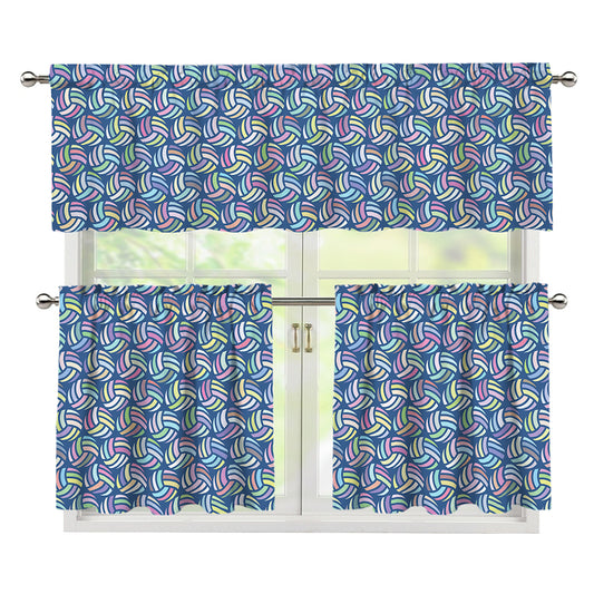 Pastel Volleyball Pattern Print 3 Piece Kitchen Curtains