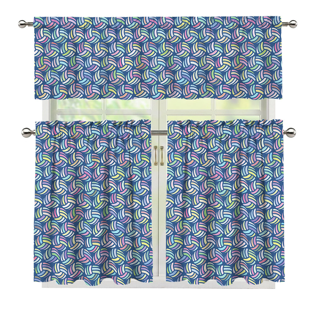 Pastel Volleyball Pattern Print 3 Piece Kitchen Curtains