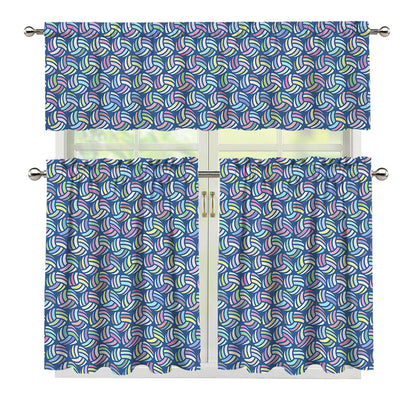 Pastel Volleyball Pattern Print 3 Piece Kitchen Curtains