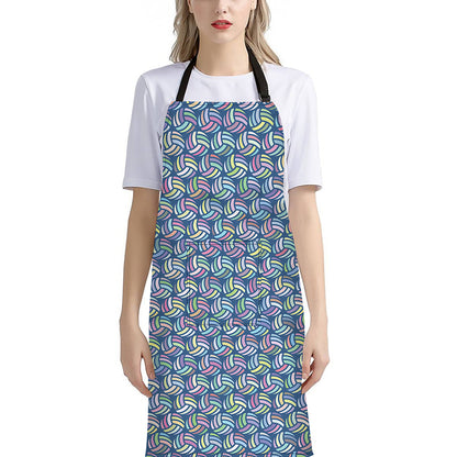 Pastel Volleyball Pattern Print Bib Apron With Pocket