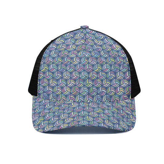 Pastel Volleyball Pattern Print Black Mesh Trucker Cap