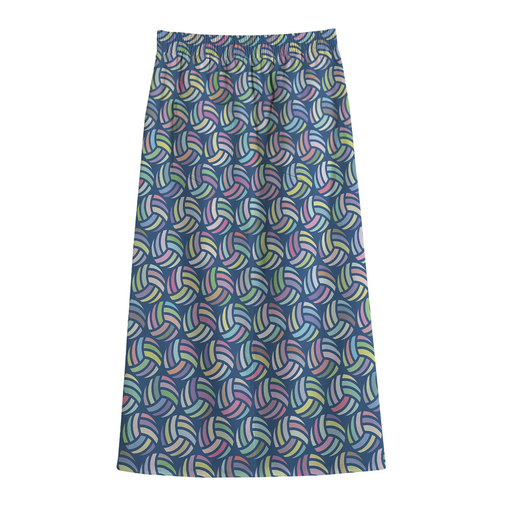 Pastel Volleyball Pattern Print Cotton Front Slit Maxi Skirt