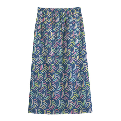 Pastel Volleyball Pattern Print Cotton Front Slit Maxi Skirt