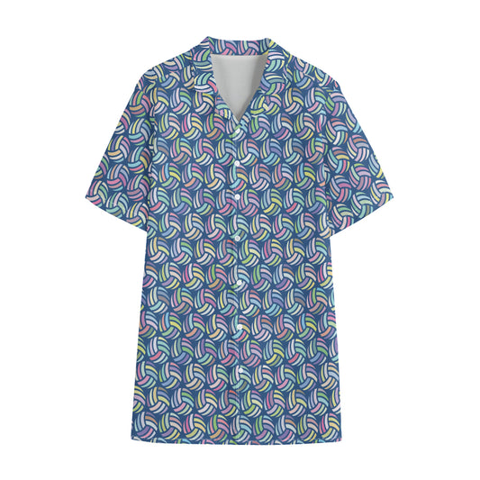 Pastel Volleyball Pattern Print Cotton Hawaiian Shirt