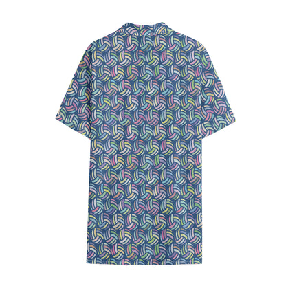 Pastel Volleyball Pattern Print Cotton Hawaiian Shirt
