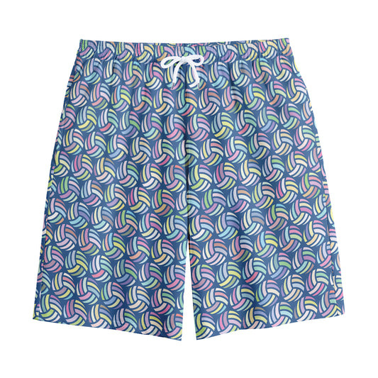 Pastel Volleyball Pattern Print Cotton Shorts