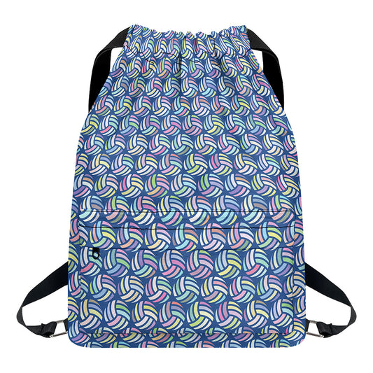 Pastel Volleyball Pattern Print Drawstring Backpack