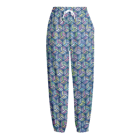 Pastel Volleyball Pattern Print Fleece Lined Knit Pants
