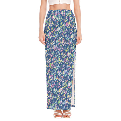 Pastel Volleyball Pattern Print High Slit Maxi Skirt