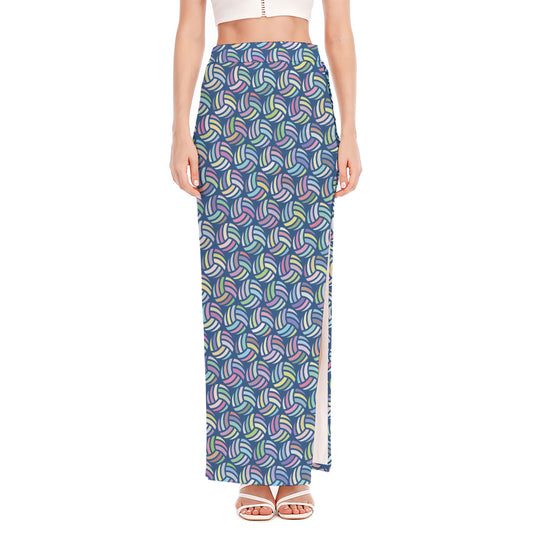 Pastel Volleyball Pattern Print High Slit Maxi Skirt