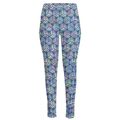 Pastel Volleyball Pattern Print High-Waisted Pocket Leggings