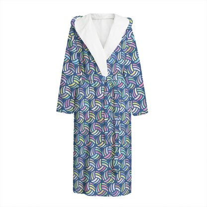 Pastel Volleyball Pattern Print Hooded Bathrobe