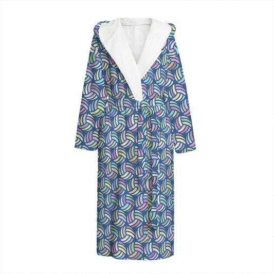 Pastel Volleyball Pattern Print Hooded Bathrobe