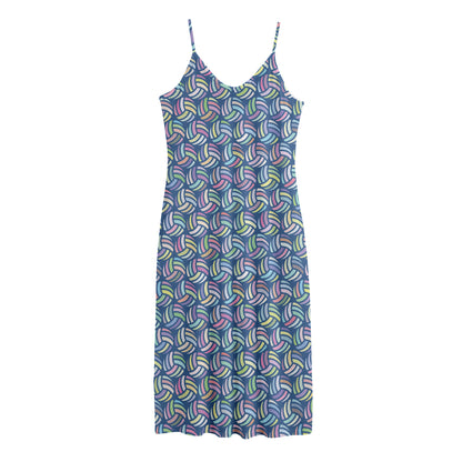 Pastel Volleyball Pattern Print Jersey Midi Cami Dress