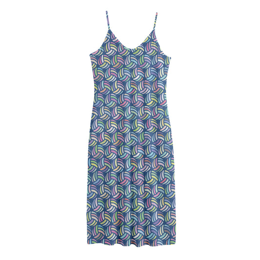 Pastel Volleyball Pattern Print Jersey Midi Cami Dress