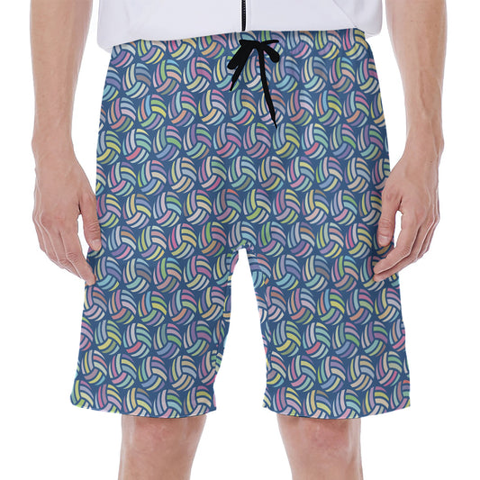 Pastel Volleyball Pattern Print Men's Beach Shorts